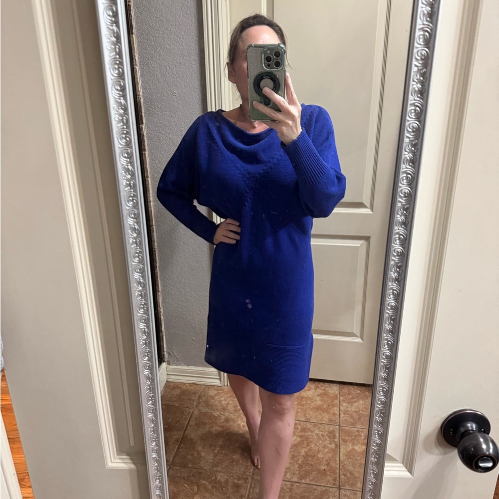 Blue Batwing Sleeve Sweater Dress